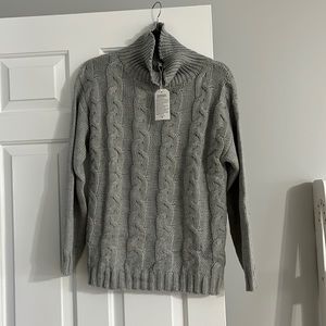 Light Gray Cable Knit Turtle Neck Sweater